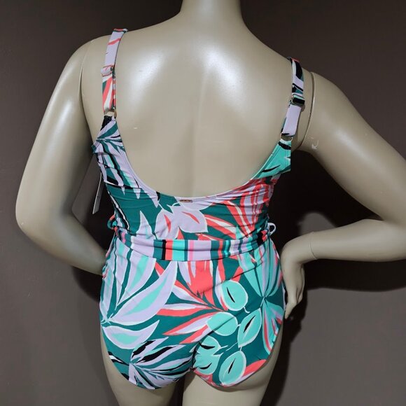 Anne Cole Plus Size Zesty Tropical Belted Scoop-Neck One-Piece Swimsuit - Picture 4 of 12